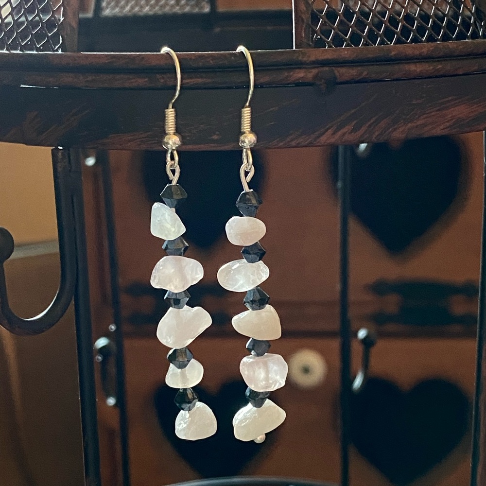 Genuine Pink Quartz & Hematite Gemstone Earrings